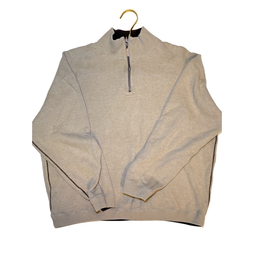 Vintage Hathaway Men Size M Tan 1/4 Zip 100% Cotton Sweater Golf Grandpa Sweater